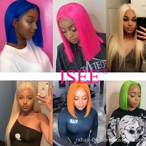 Wholesale 613 blonde human hair lace front bob wig,transparent swiss lace front ombre pink colore wig in stock